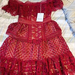 Self-Portrait Crimson Lace Floral Dress - size 4